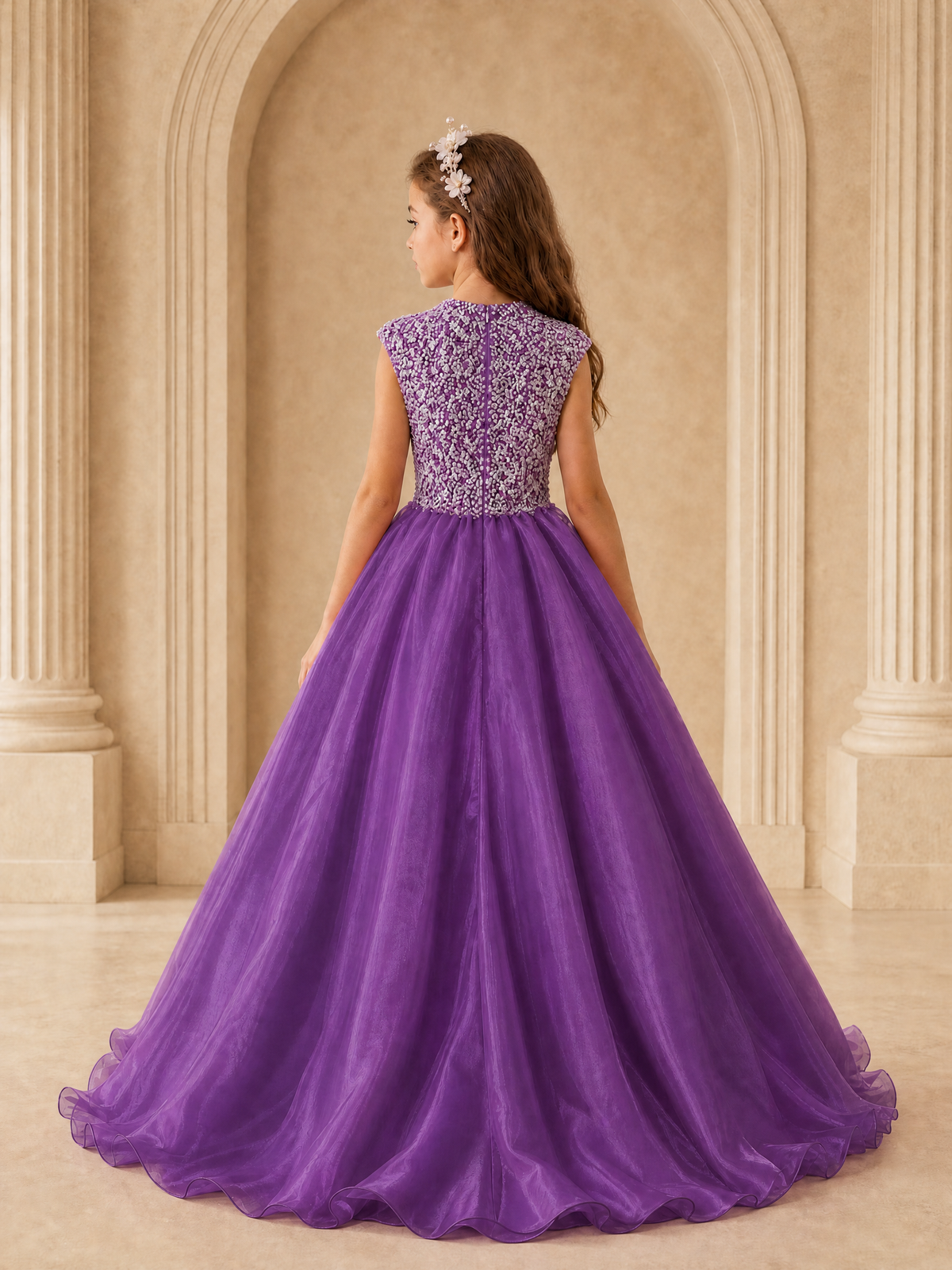 BOLODOO Purple Sequin Tulle Flower Girl Dress with Cap Sleeves - Purple - Purple_2