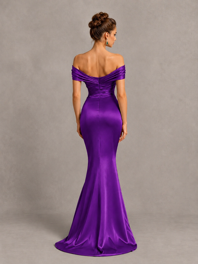 BOLODOO Purple Off-Shoulder Satin Mermaid Prom Dress - Purple - Purple_2
