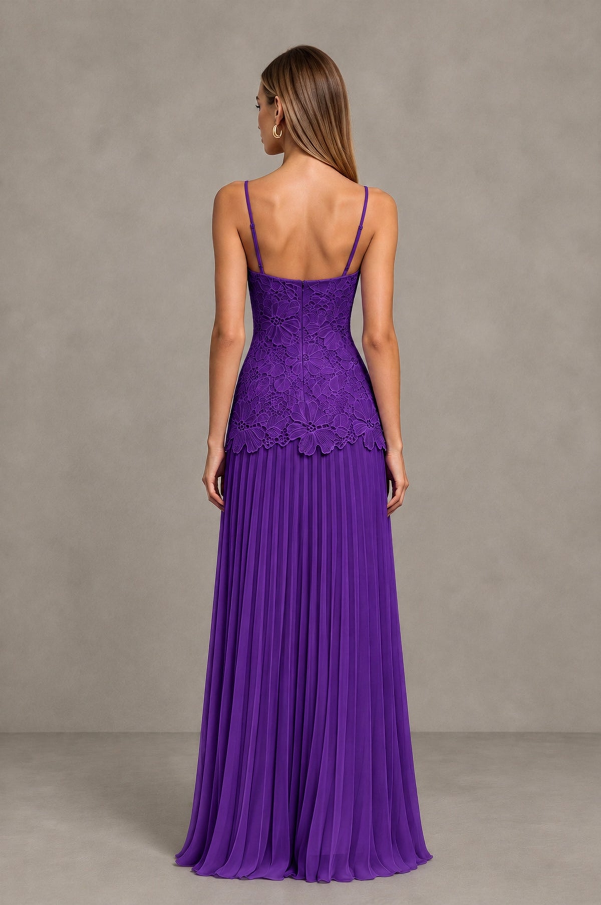 BOLODOO Purple Lace Bodice Pleated Wedding Guest Dress - Purple - Purple_2