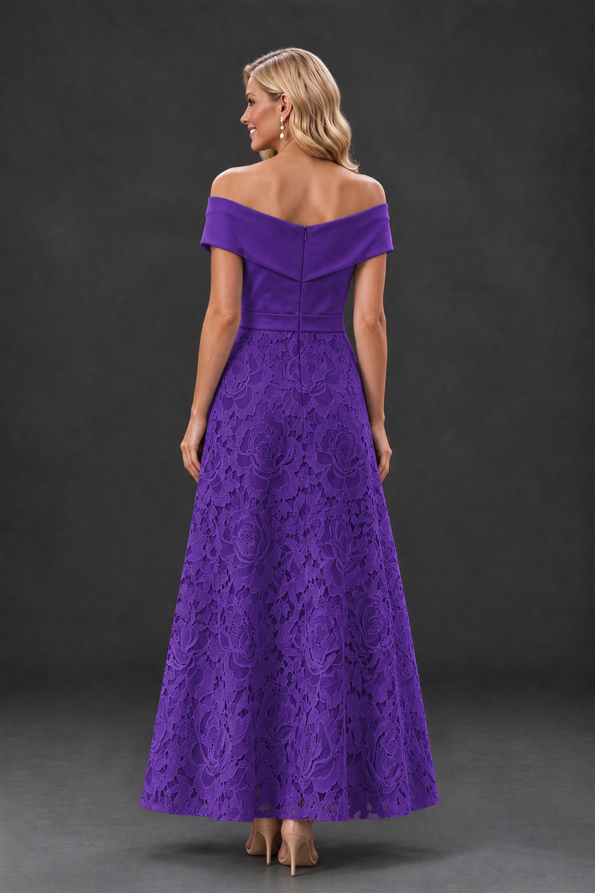 BOLODOO Purple Off-the-Shoulder Floral A-Line Mother of the Bride Dress - Purple - Purple_2