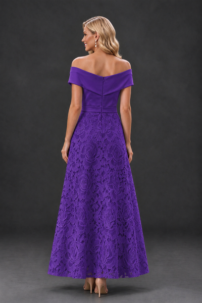 BOLODOO Purple Off-the-Shoulder Floral A-Line Mother of the Bride Dress - Purple - Purple_2