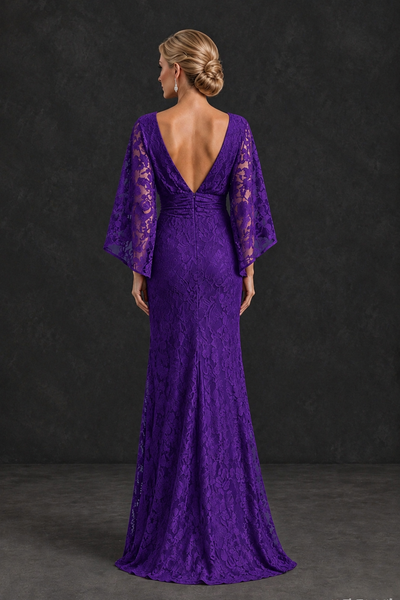 BOLODOO Purple Lace Flutter Sleeve Mother of the Bride Dress - Purple - Purple_2