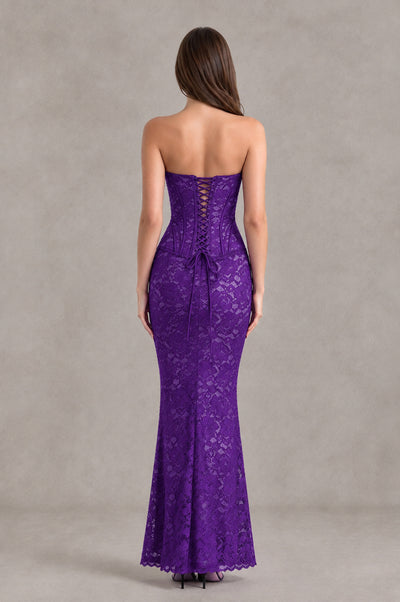 BOLODOO Purple Strapless Lace Corset Wedding Guest Dress - Purple - Purple_2
