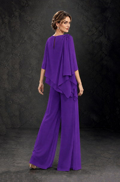 BOLODOO Purple Layered Wide-Leg Mother of the Bride Pant Suit - Purple - Purple_2