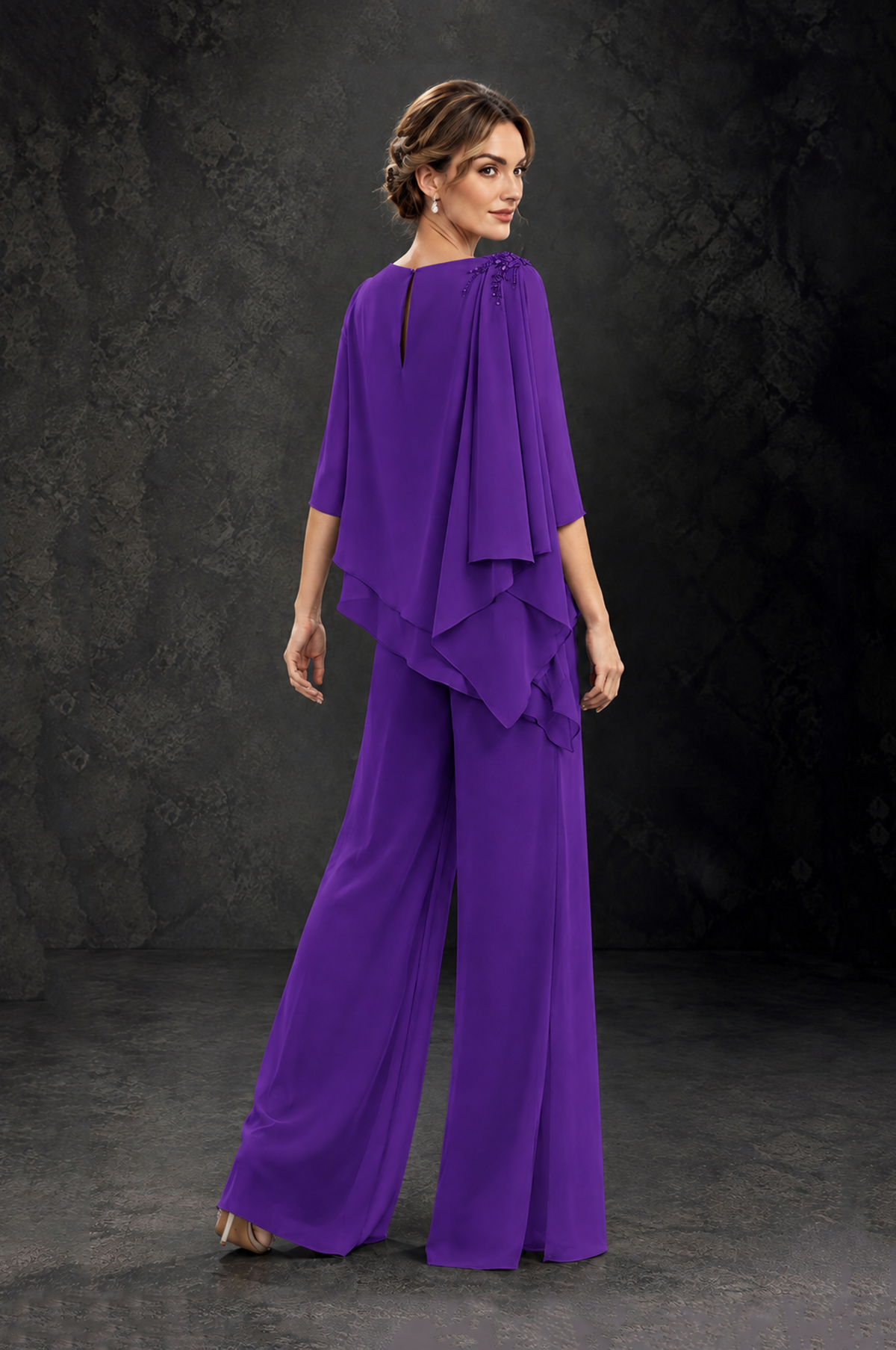 BOLODOO Purple Layered Wide-Leg Mother of the Bride Pant Suit - Purple - Purple_2