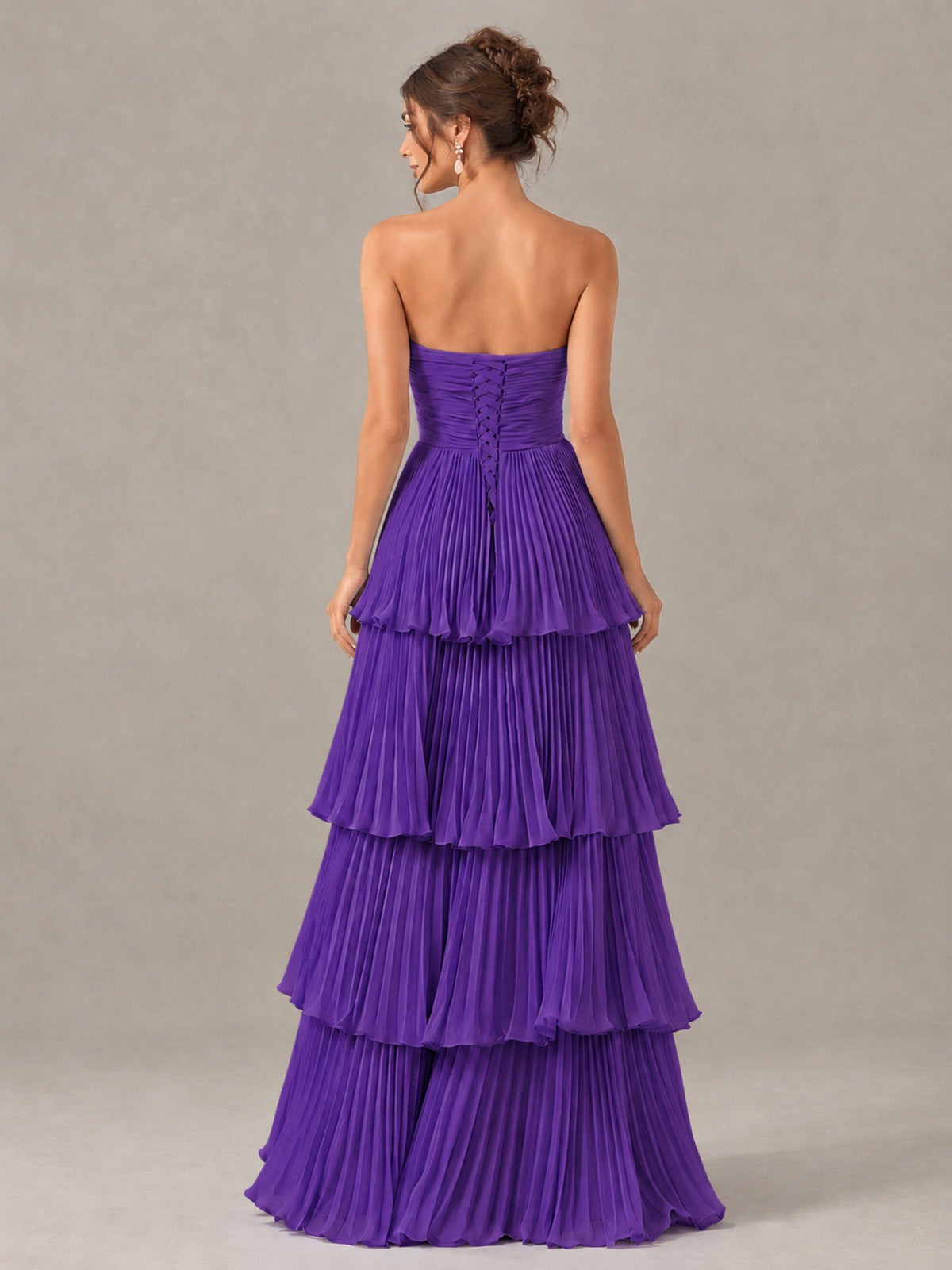 BOLODOO Purple Strapless Tiered Pleated Bridesmaid Dress - Purple - Purple_2