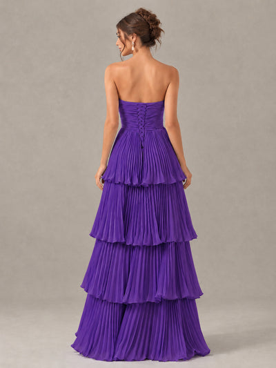 BOLODOO Purple Strapless Tiered Pleated Bridesmaid Dress - Purple - Purple_2