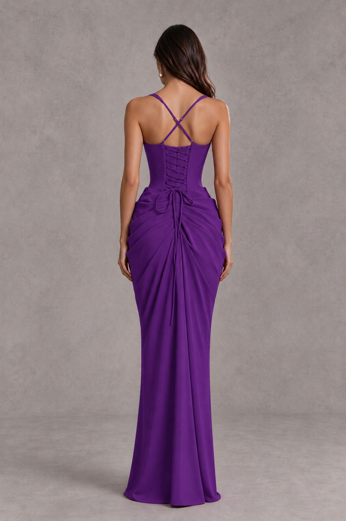 BOLODOO Purple Sweetheart Ruched Lace-Up Back Evening Gown - Purple - Purple_2