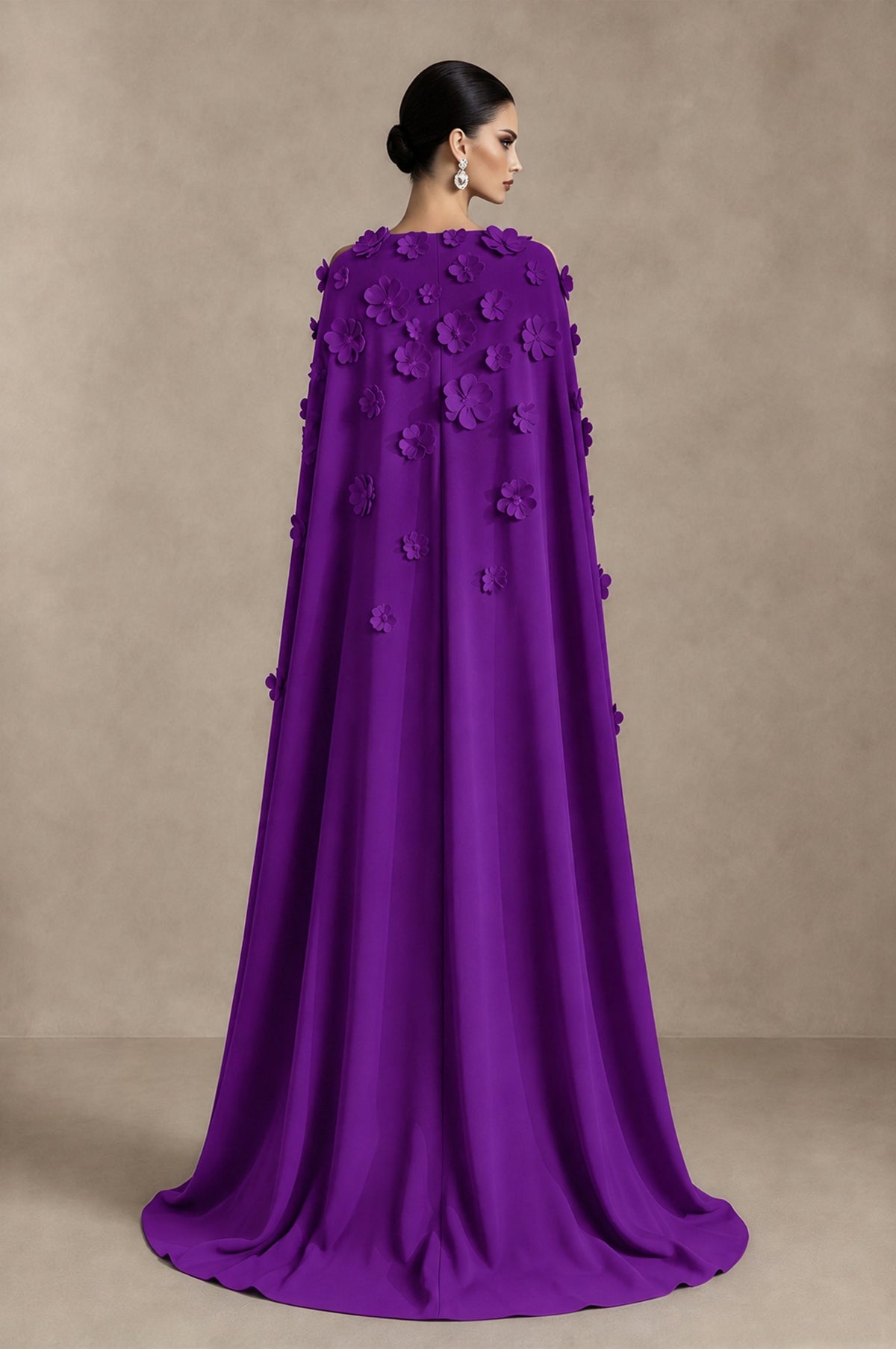 BOLODOO Purple 3D Floral Applique Cape Formal Dress - Purple - Purple_2