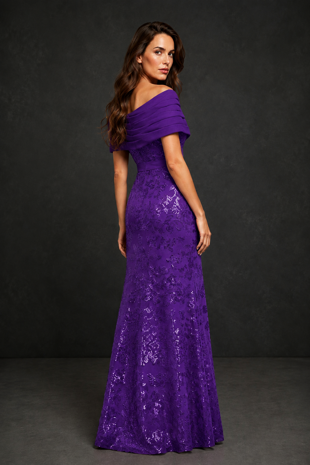 BOLODOO Purple Off-Shoulder Sequin Lace Mermaid Evening Gown | Mother of the Bride Formal Dress - Purple