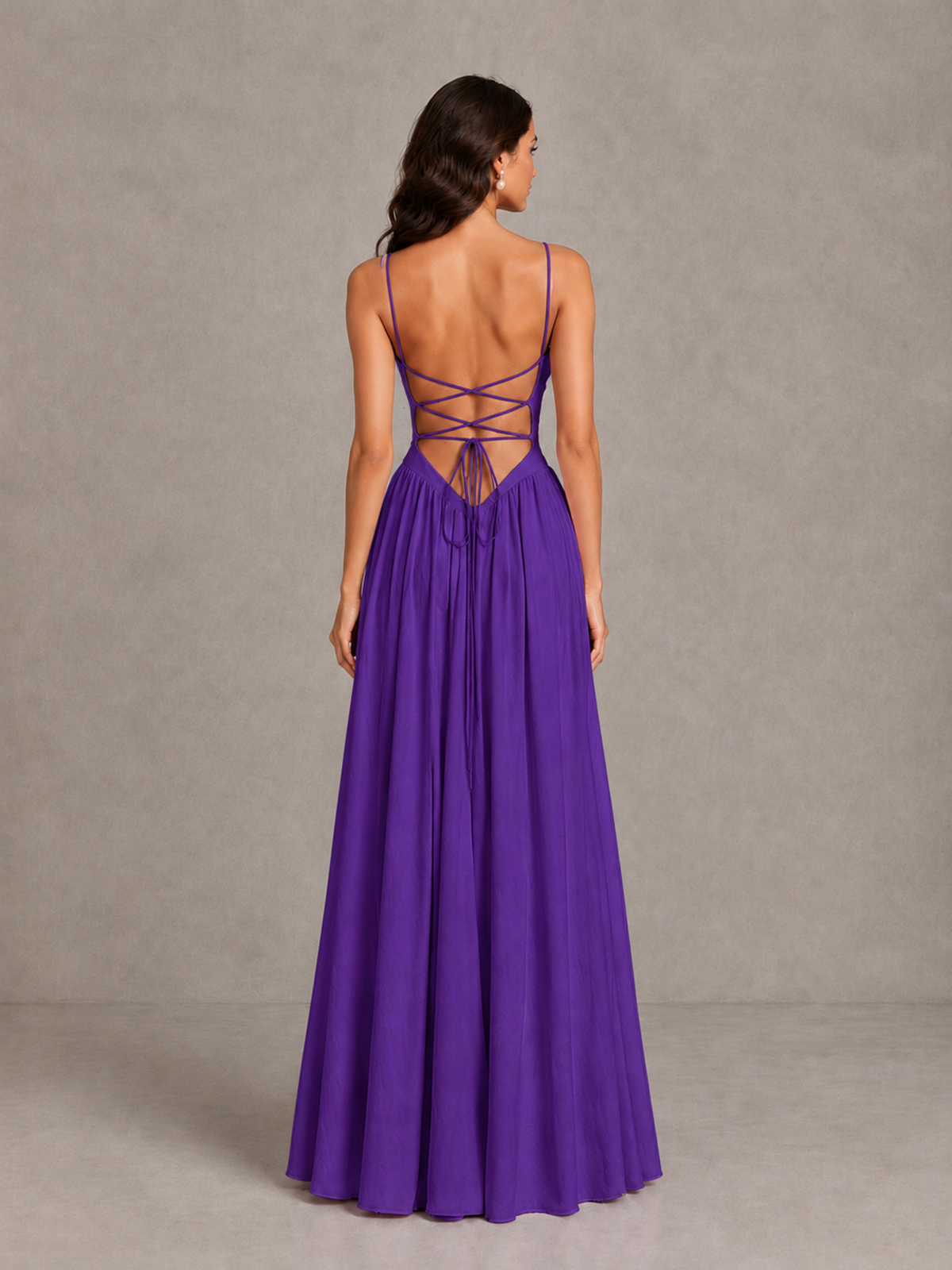 BOLODOO Purple Lace-Up Back A-Line Bridesmaid Dress - Purple - Purple_2
