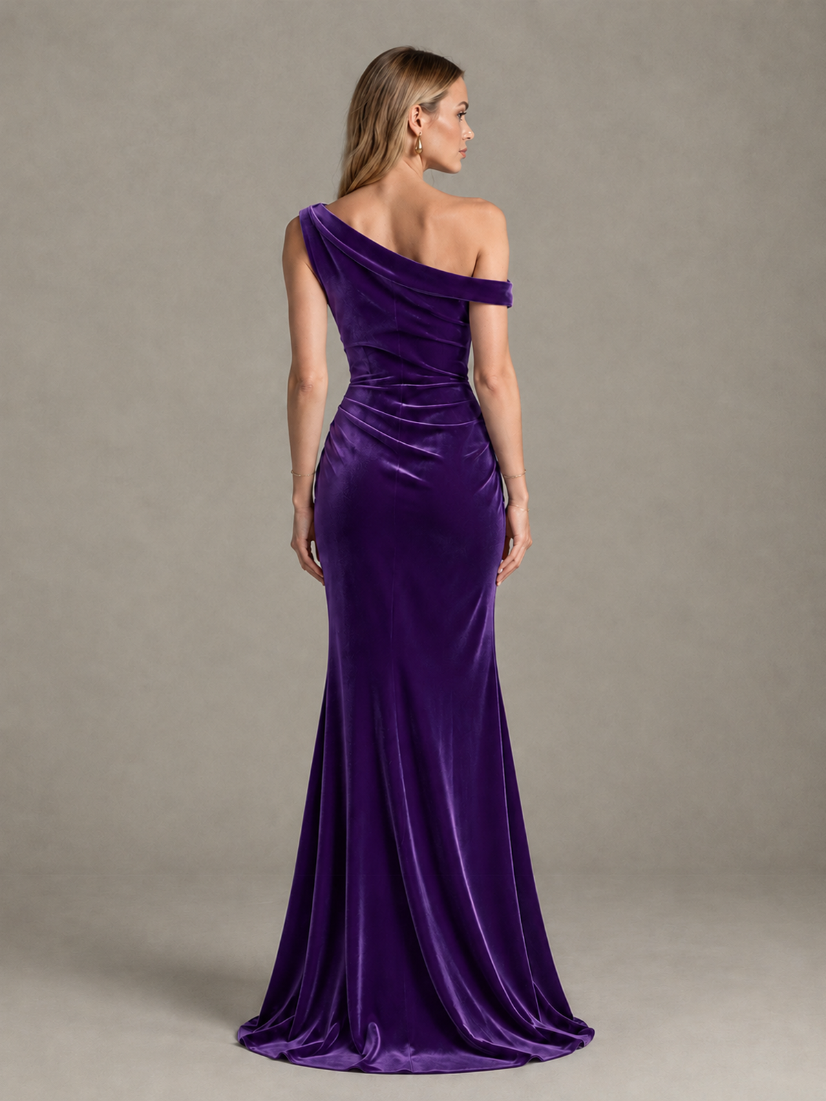 BOLODOO Purple One-Shoulder Velvet Mermaid Evening Gown - Purple - Purple_2