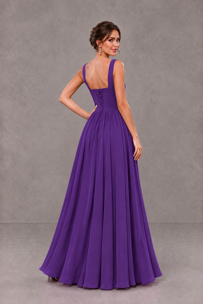 BOLODOO Purple Square Neck A-Line Bridesmaid Dress with Slit - Purple - Purple_2