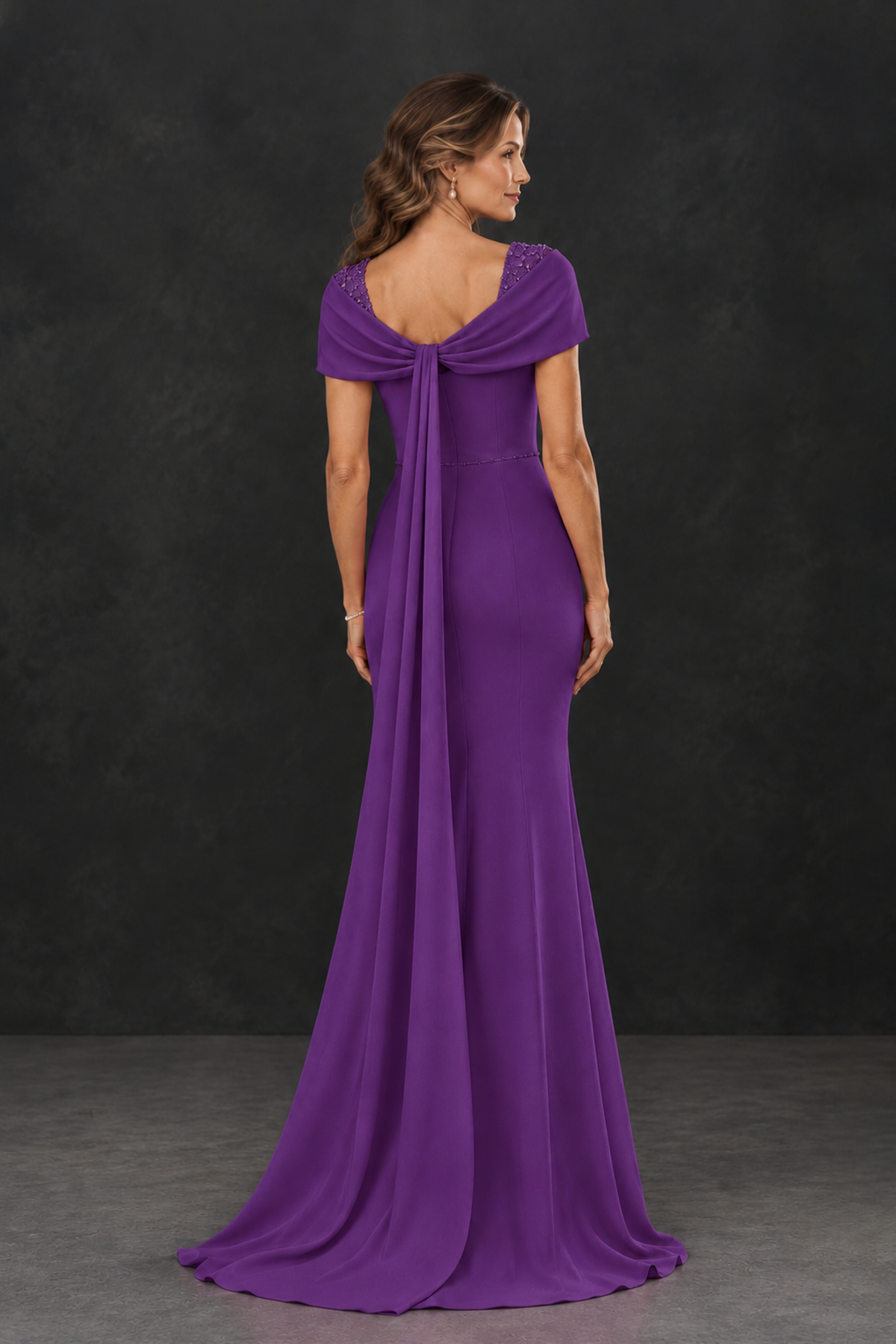 BOLODOO Purple Mother of the Bride Dress with Draped Cape Detail - Purple - Purple_2