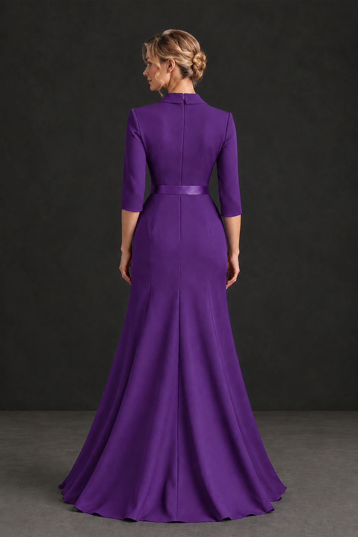 BOLODOO Purple Lapel Ruffle Mother of the Bride Dress with Belt - Purple - Purple_2