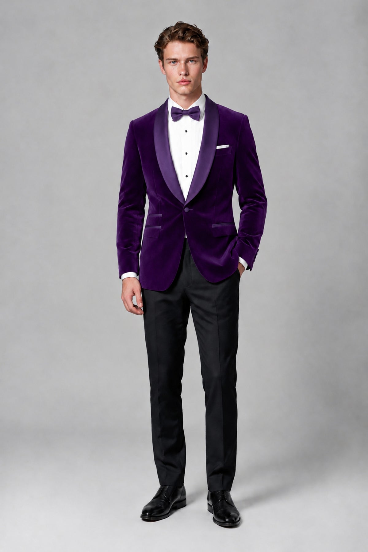 BOLODOO Men's Purple Velvet Blazer | Shawl Lapel Tuxedo Jacket - Purple - Purple_2