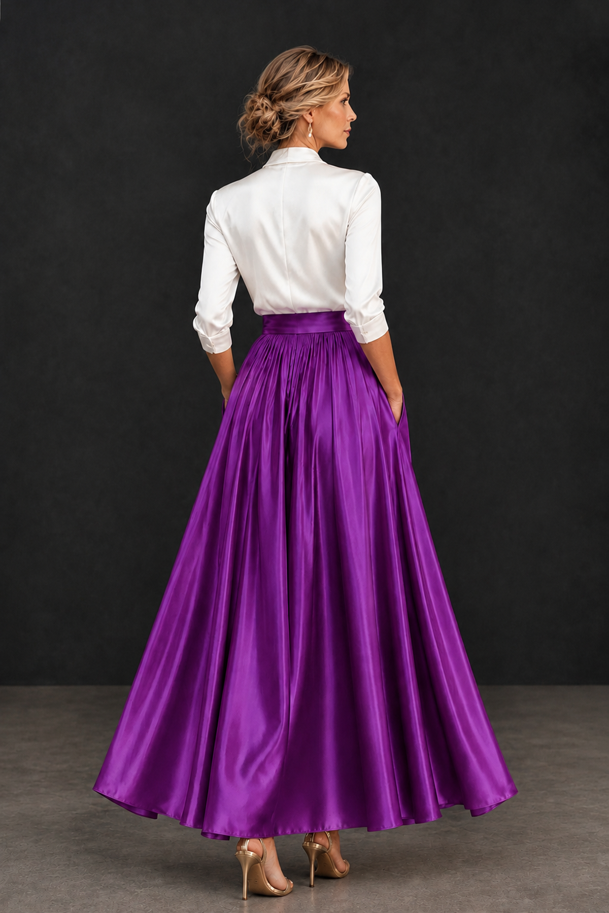 BOLODOO Purple and White V-Neck A-Line Mother of the Bride Dress - Purple - Purple_2