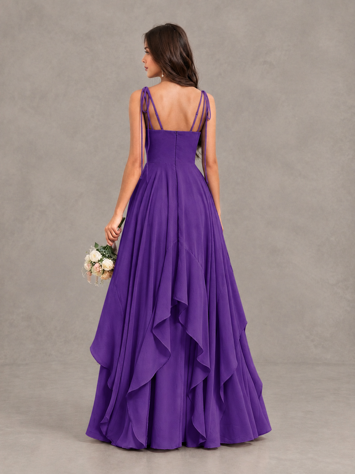 BOLODOO Purple Tie-Strap Ruffle A-Line Bridesmaid Dress - Purple - Purple_2