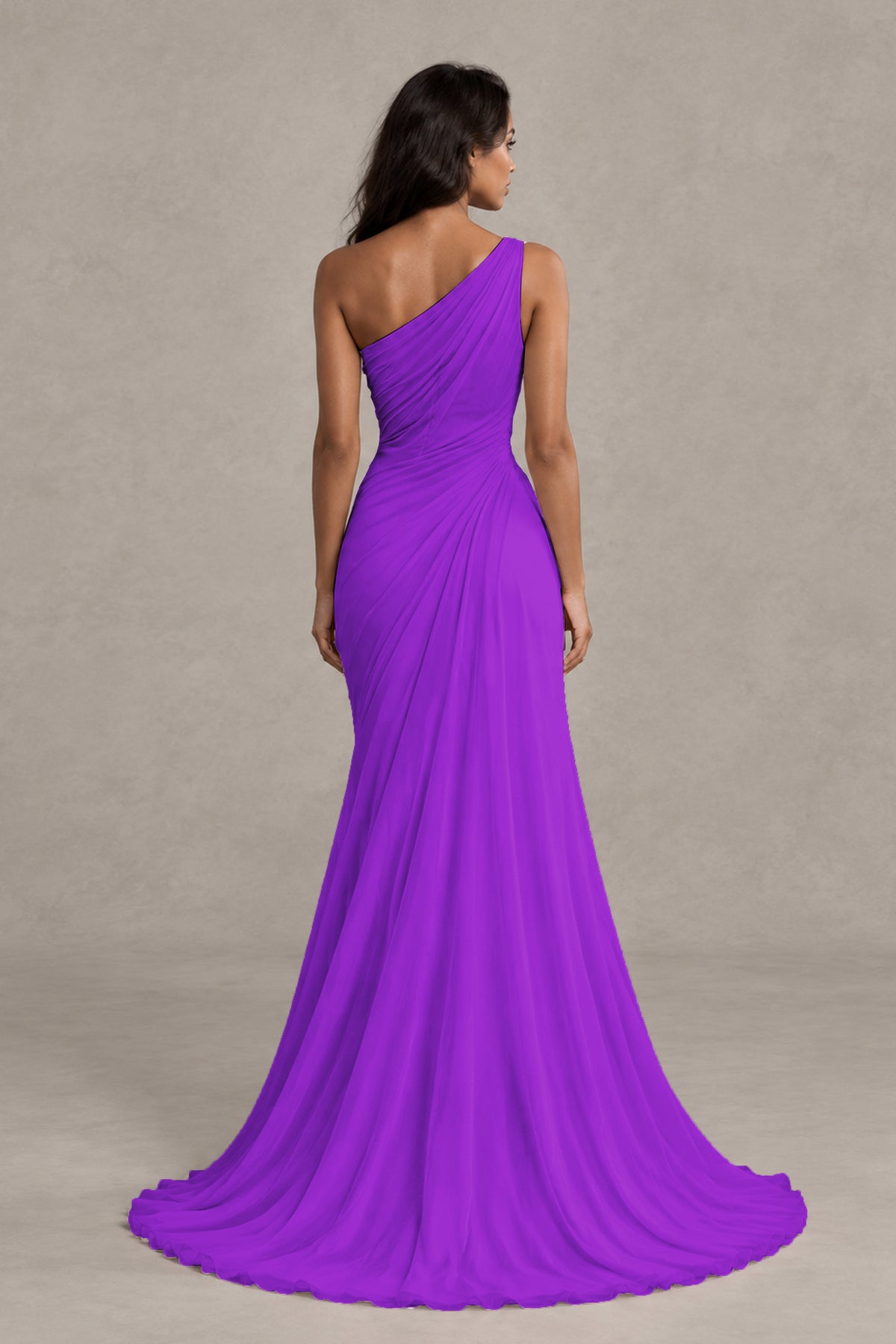 BOLODOO Purple One-Shoulder Floral Ruched Maxi Dress - Purple