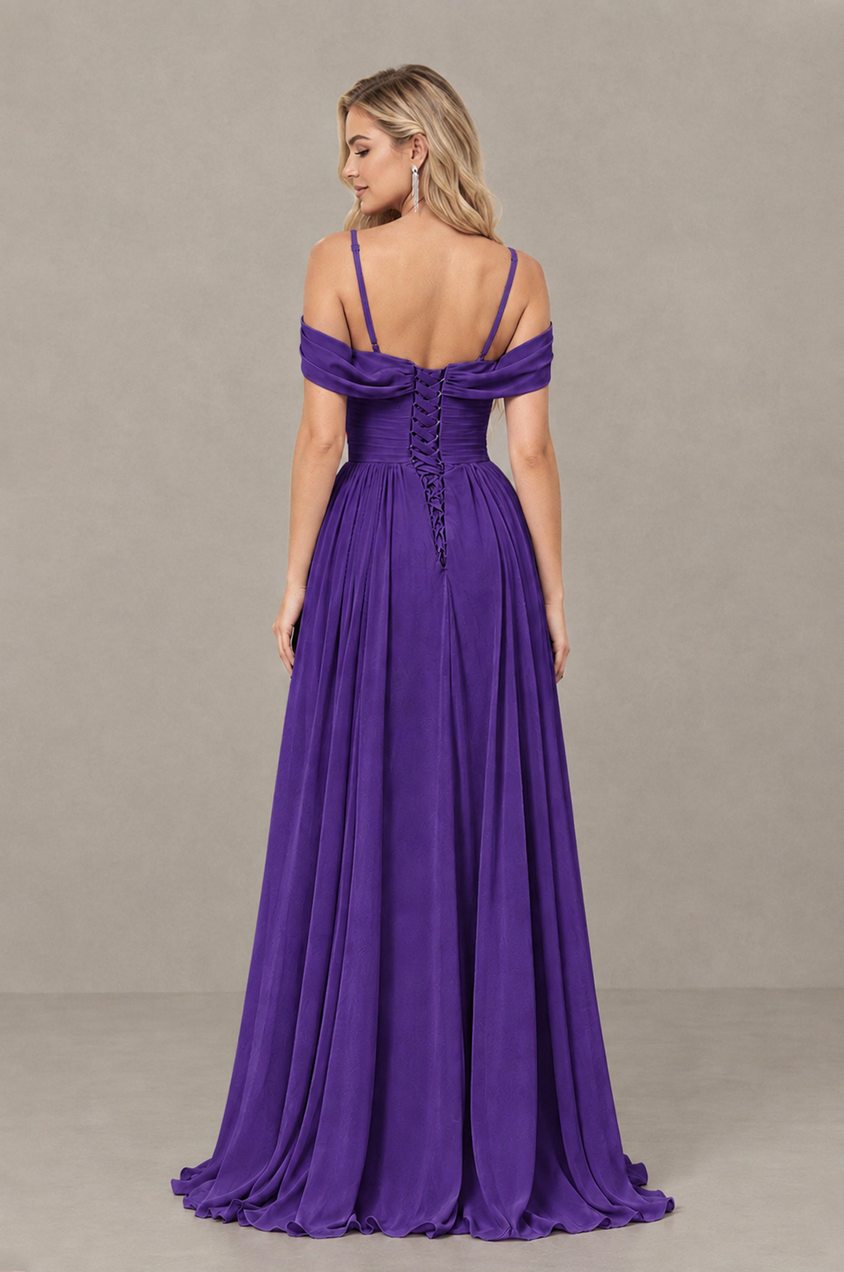 BOLODOO Purple Off-Shoulder Bridesmaid Dress with Slit - Purple