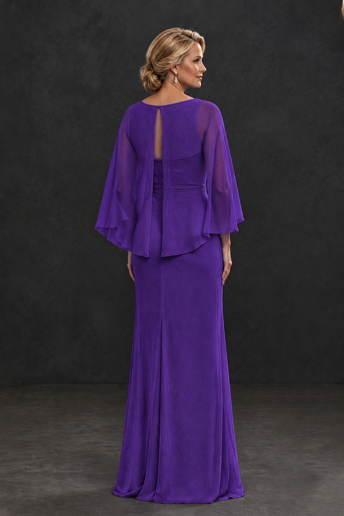 BOLODOO Purple Cape Sleeve Mother of the Bride Dress with Ruched Waist - Purple - Purple_2