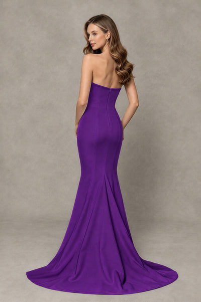 BOLODOO Purple Strapless Mermaid Evening Dress with Ruffle Slit and Train - Purple - Purple_2