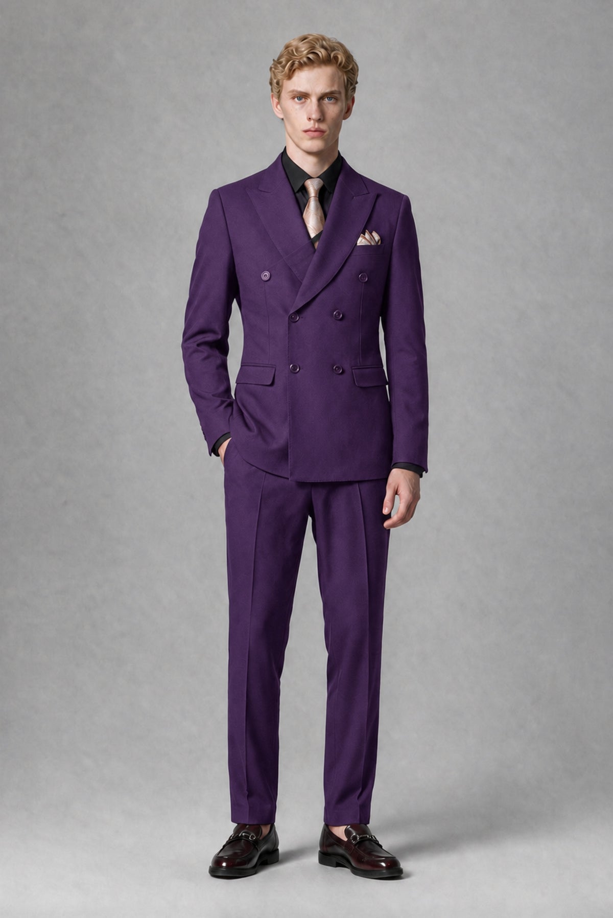 BOLODOO Men's Purple Double-Breasted Two-Piece Suit – Jacket & Trousers - Purple