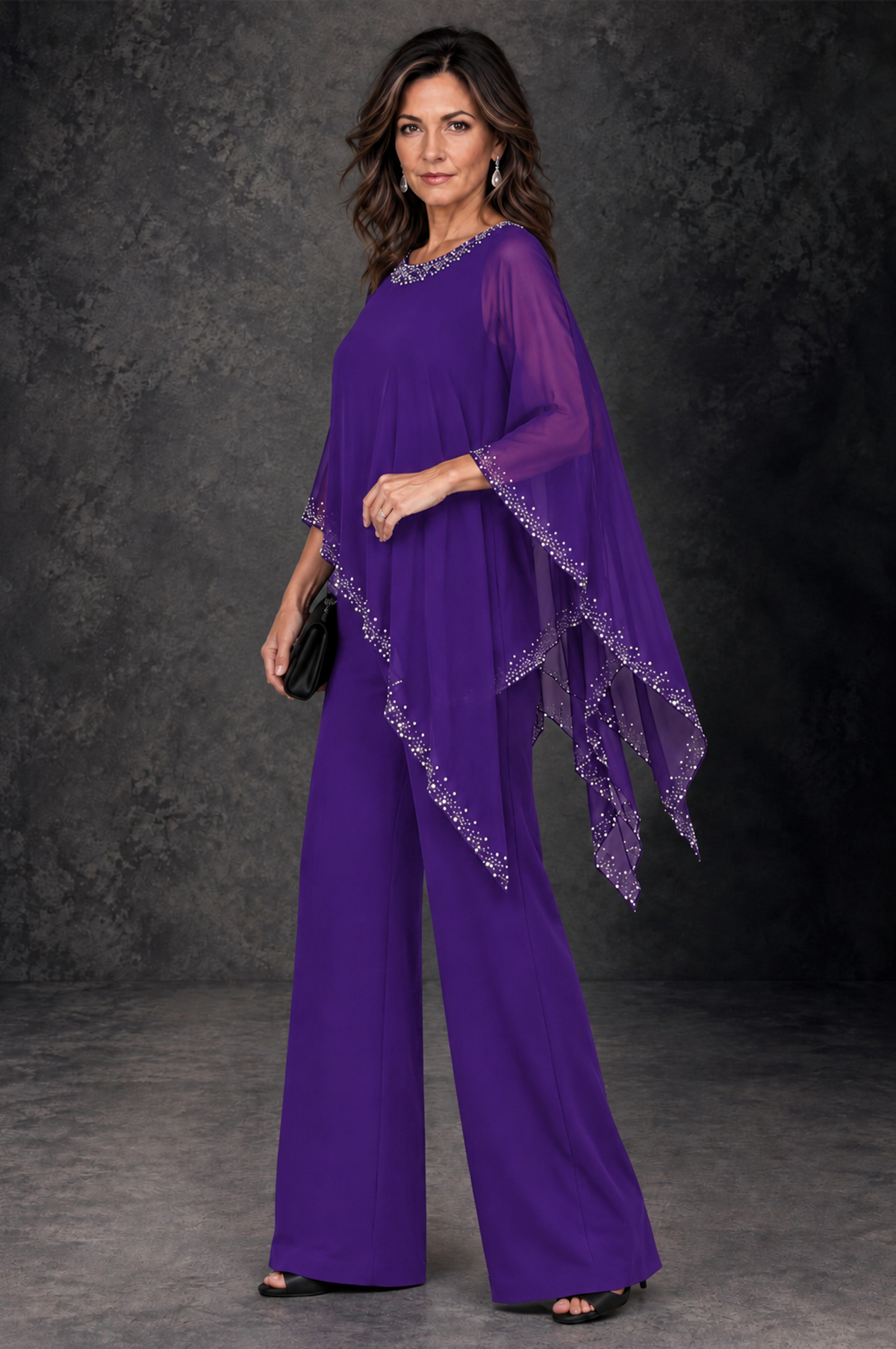 BOLODOO Purple Embellished Cape Mother of the Bride Pantsuit - Purple - Purple_2