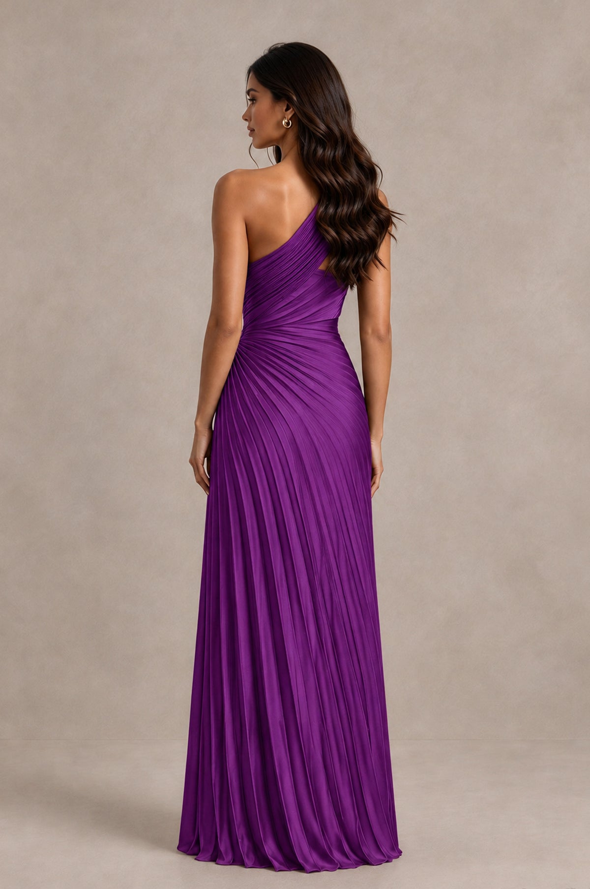 BOLODOO Purple One Shoulder Pleated Evening Dress with Ruched Waist and High Slit - Purple - Purple_2
