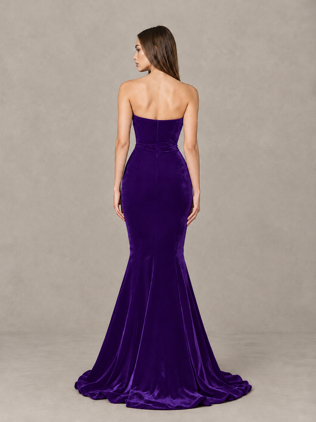 BOLODOO Purple Strapless Sweetheart Velvet-Look Mermaid Evening Dress - Purple - Purple_2