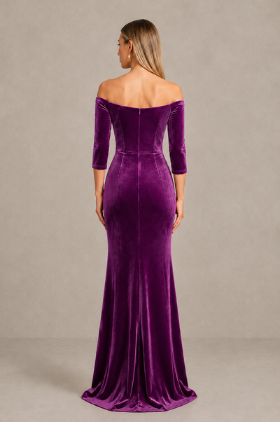 BOLODOO Purple Off-Shoulder Velvet Evening Dress with High Slit - Purple - Purple_2