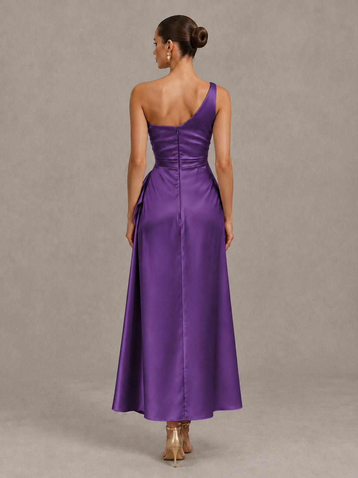 BOLODOO Purple One Shoulder Satin Cocktail Dress with Draped A-Line Skirt - Purple - Purple_2