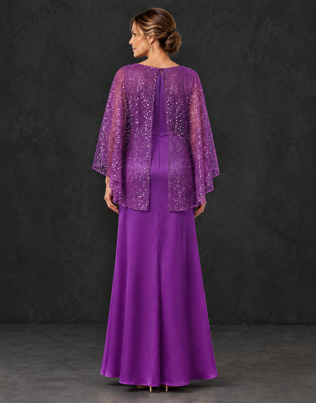 BOLODOO Purple Sparkle Cape Sleeve Mother of the Bride Dress - Purple - Purple_2