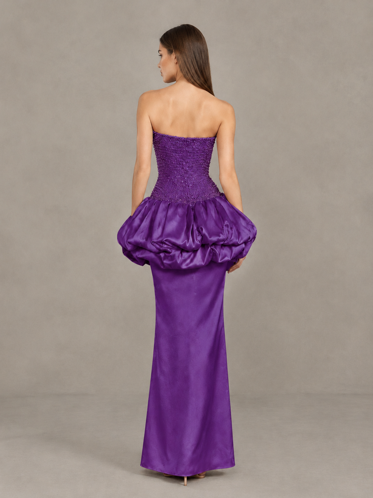 BOLODOO Purple Strapless Embellished Bubble Peplum Evening Dress - Purple - Purple_2