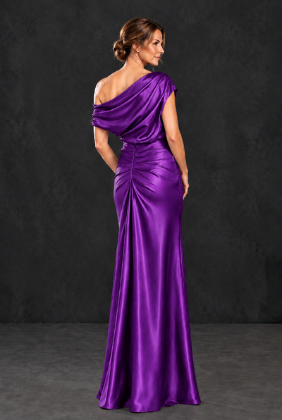 BOLODOO Purple Asymmetric Ruched Mother of the Bride Dress - Purple - Purple_2