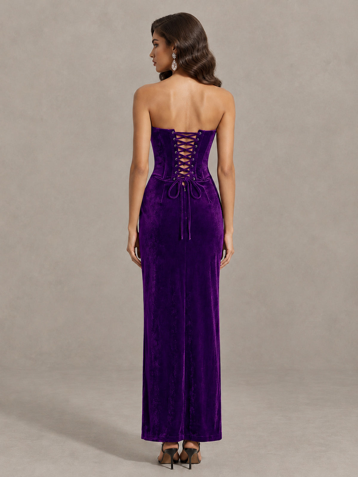 BOLODOO Purple Strapless Velvet Cocktail Maxi Dress - Purple - Purple_2