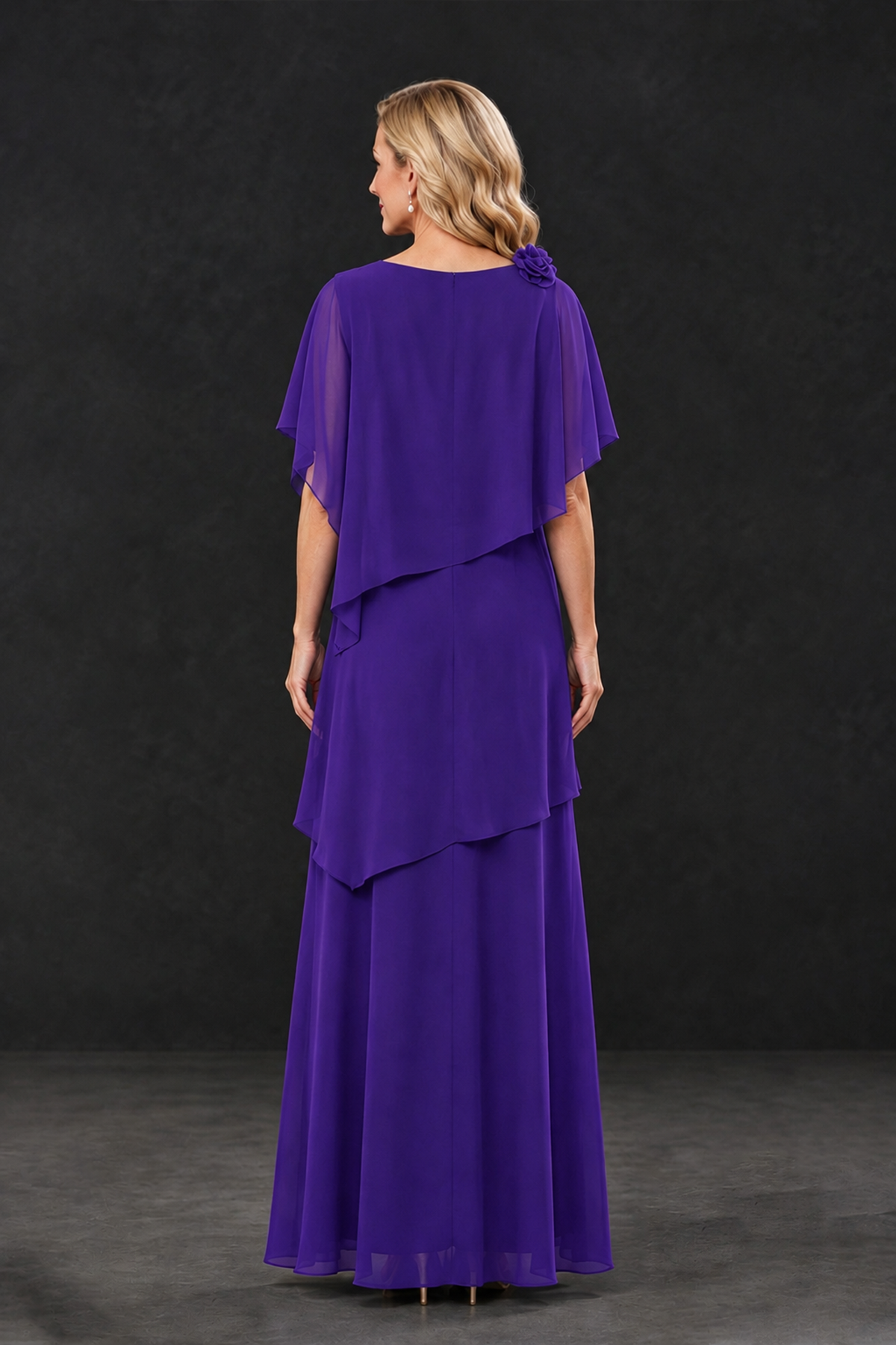BOLODOO Purple Tiered Flutter Sleeve Mother of the Bride Maxi Dress - Purple - Purple_2