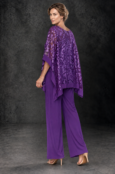BOLODOO Purple Floral Cape Mother of the Bride Pant Suit - Purple - Purple_2