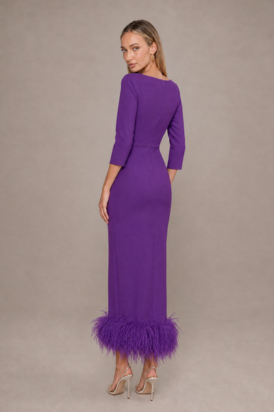 BOLODOO Purple Feather-Trim Twist-Waist Midi Dress - Purple - Purple_2