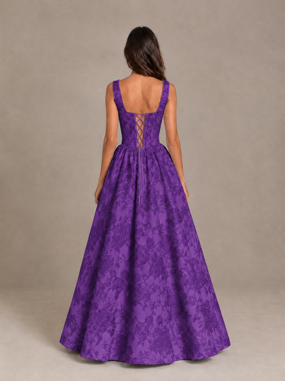 BOLODOO Purple Floral Corset A-Line Prom Dress with Lace-Up Back - Purple - Purple_2
