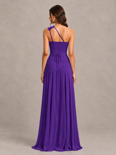 BOLODOO Purple One-Shoulder Lace-Up Back Bridesmaid Dress - Purple - Purple_2