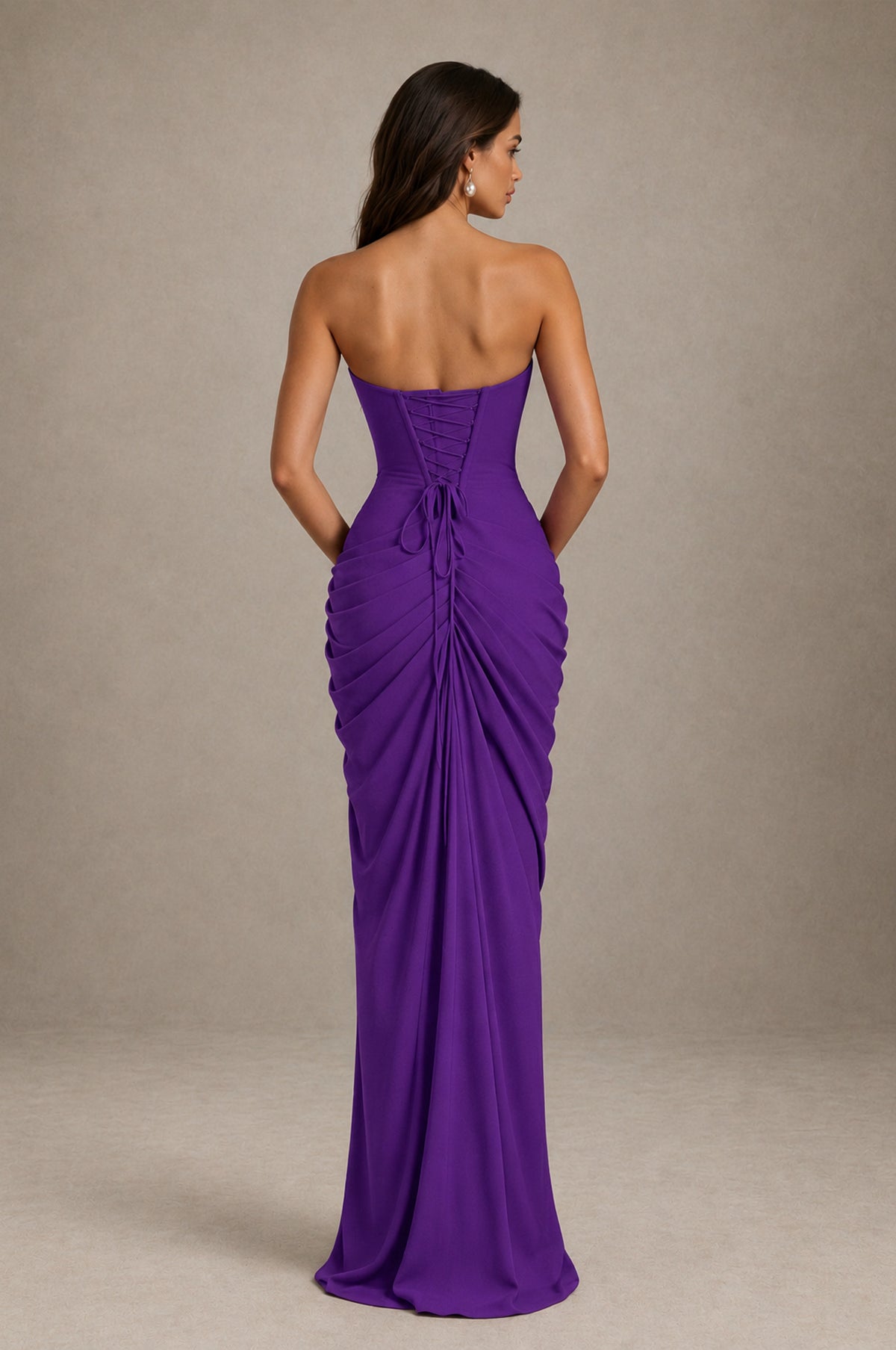 BOLODOO Strapless Draped Maxi Dress - Purple Backless Evening Gown with High Slit - Purple - Purple_2