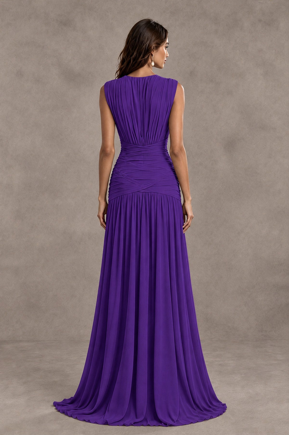 BOLODOO Purple V-Neck Ruched Wedding Guest Dress - Purple - Purple_2