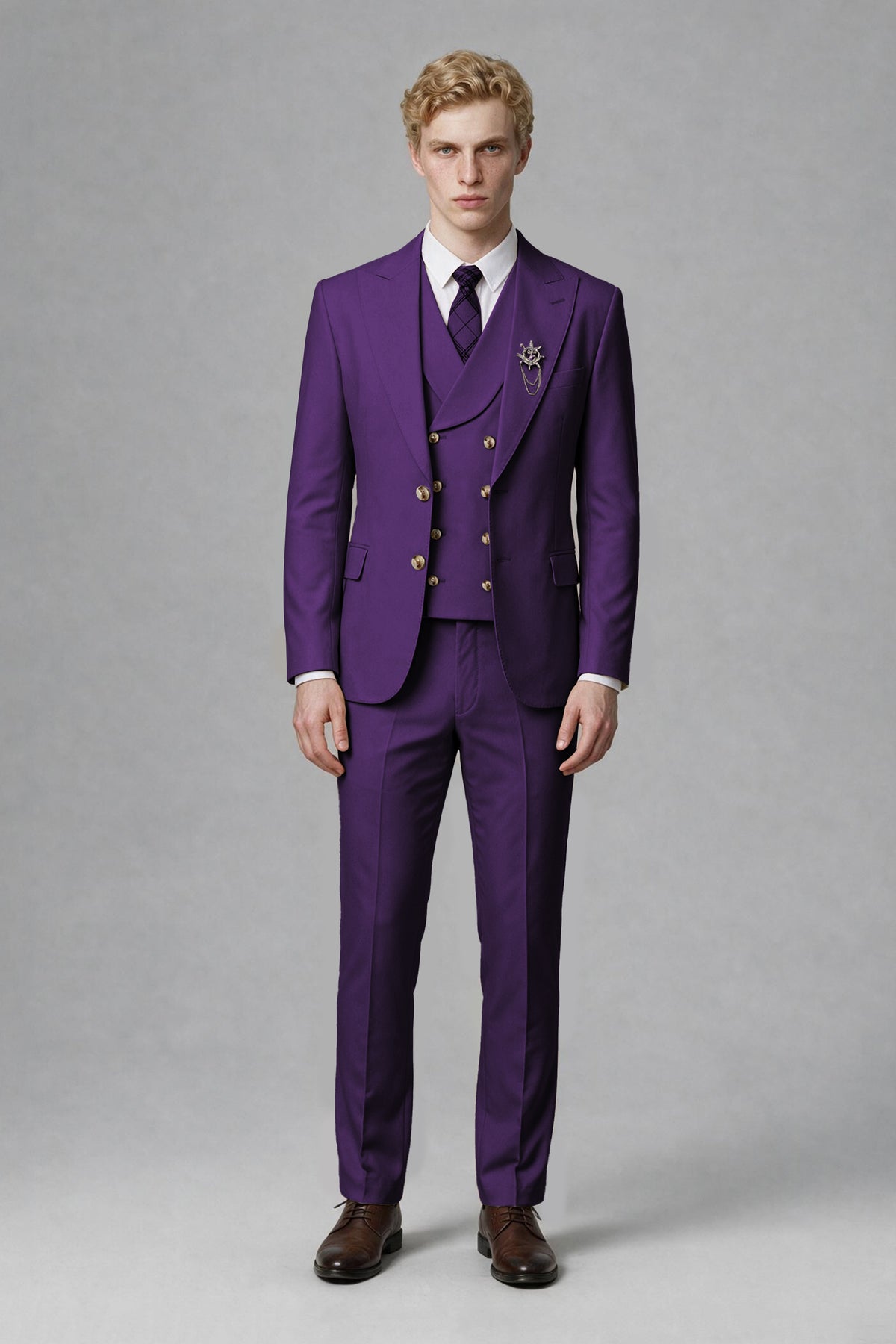 BOLODOO Men's Purple Two-Piece Wedding Suit – Jacket & Trousers - Purple