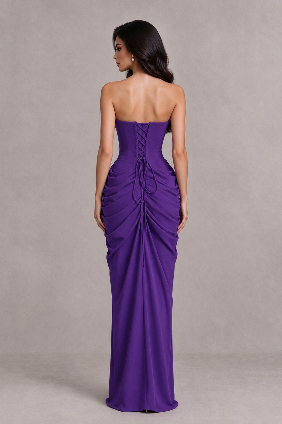 BOLODOO Purple Strapless Ruched Corset Evening Gown - Purple - Purple_2
