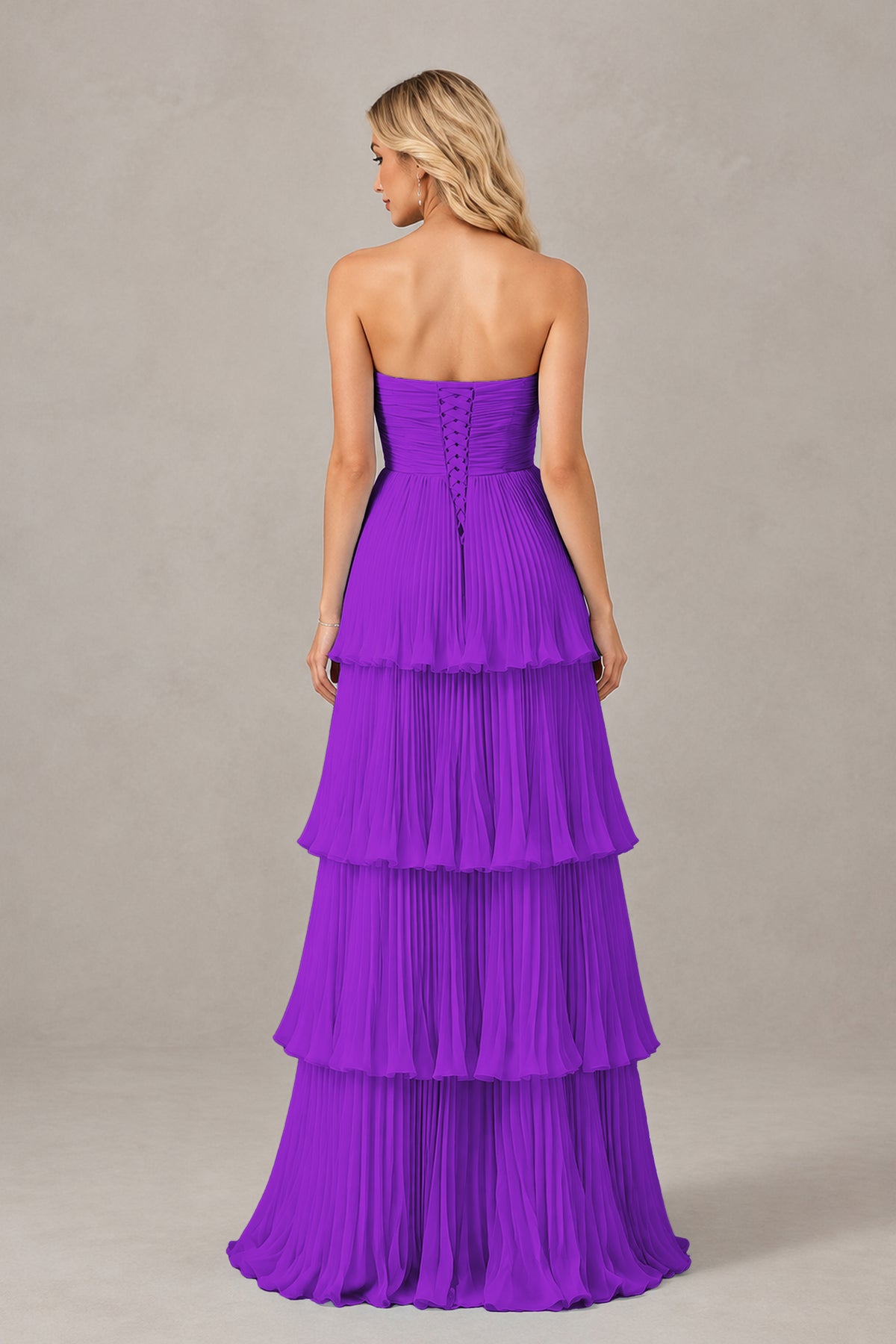BOLODOO Purple Strapless Tiered Chiffon Maxi Dress - Purple