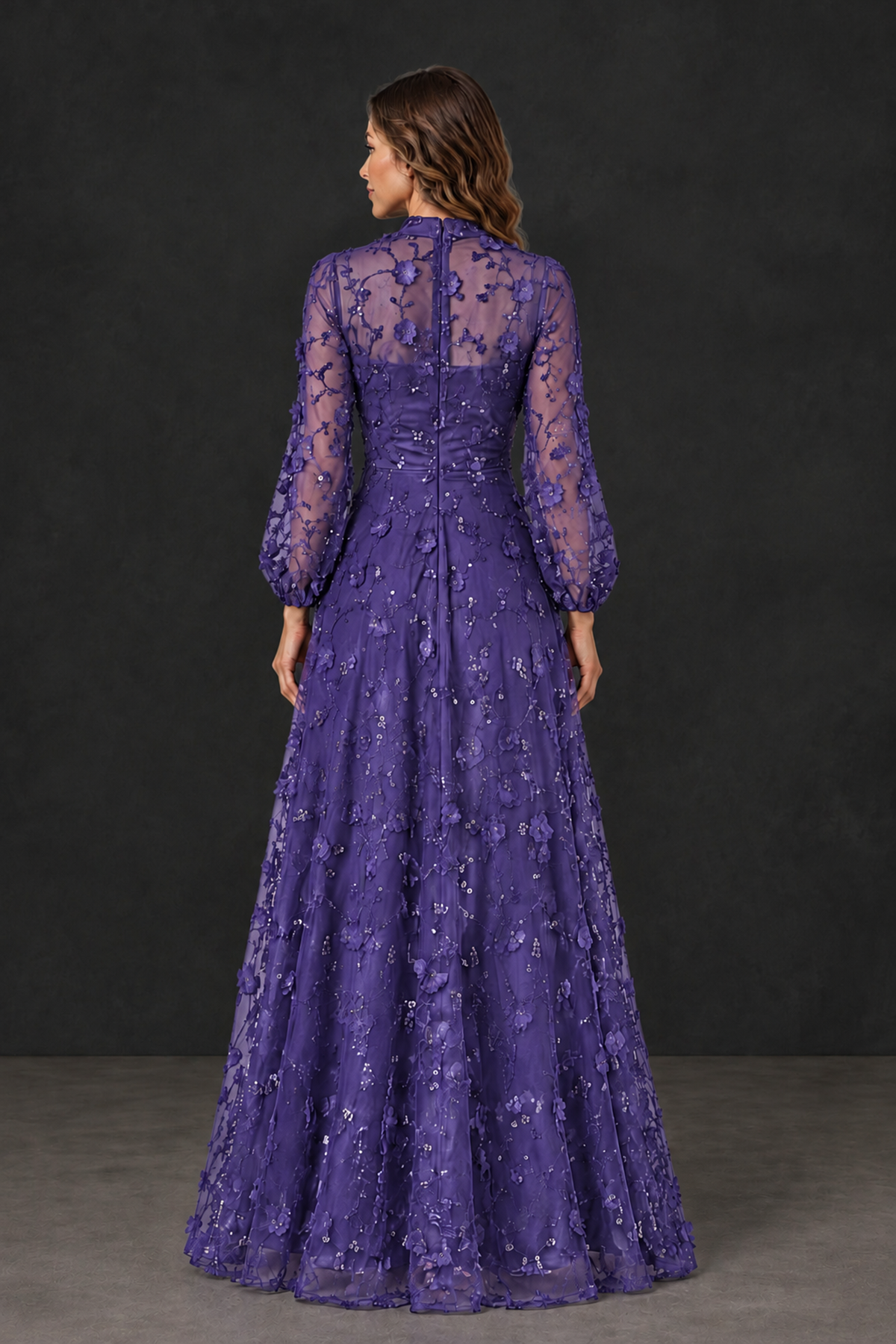 BOLODOO Purple Long Sleeve Floral Mother of the Bride Dress - Purple - Purple_2