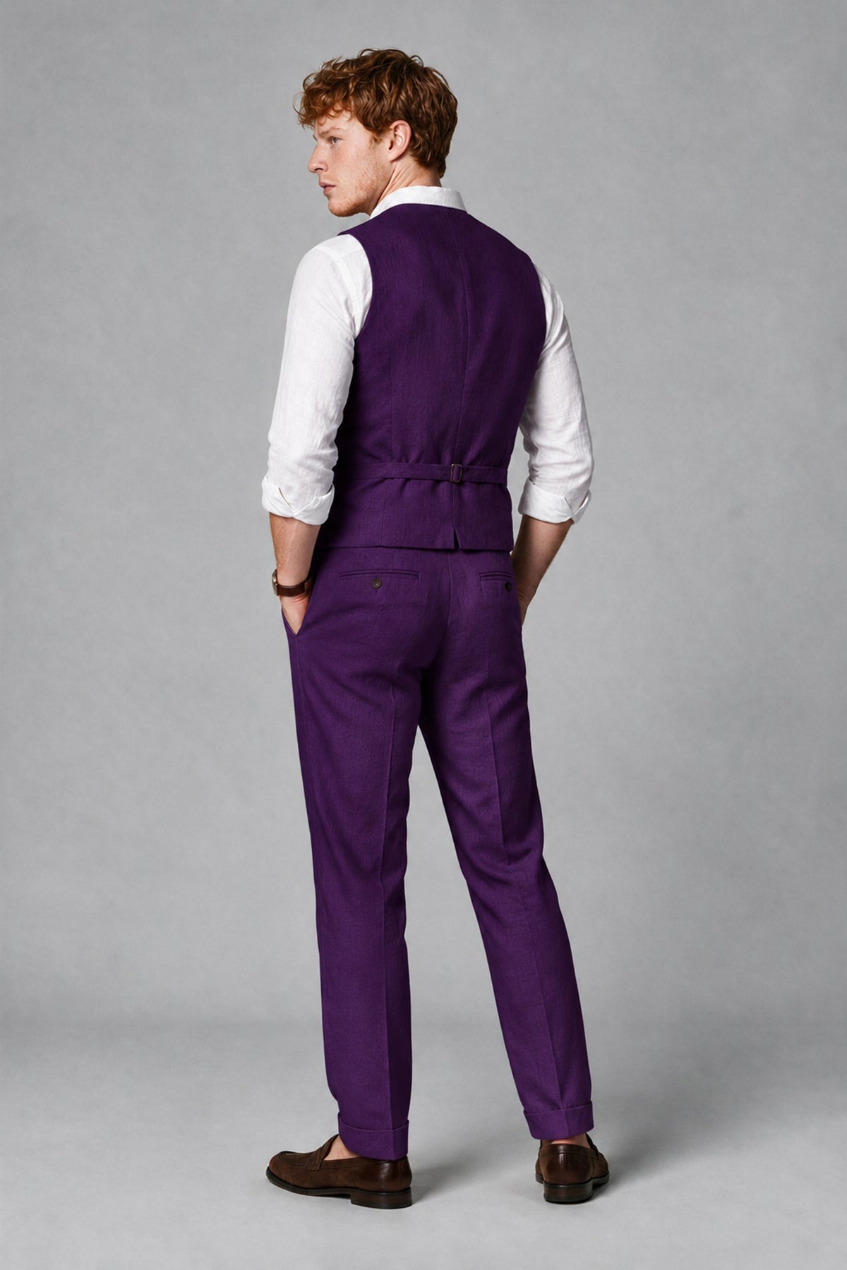 Bolodoo Men's Purple 2-Piece Vest and Pants Set with V-Neck Waistcoat - Purple - Purple_3