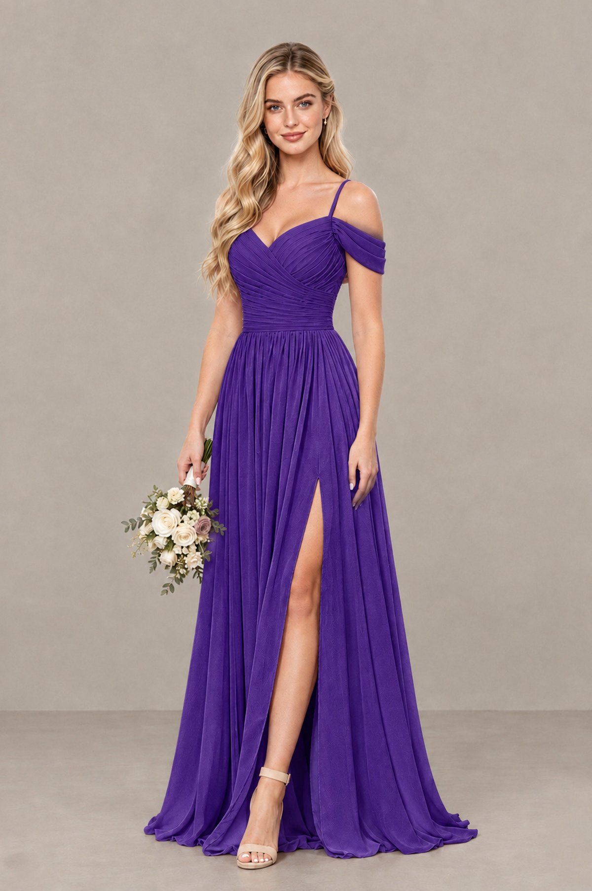 BOLODOO Purple Off-Shoulder Bridesmaid Dress with Slit - Purple