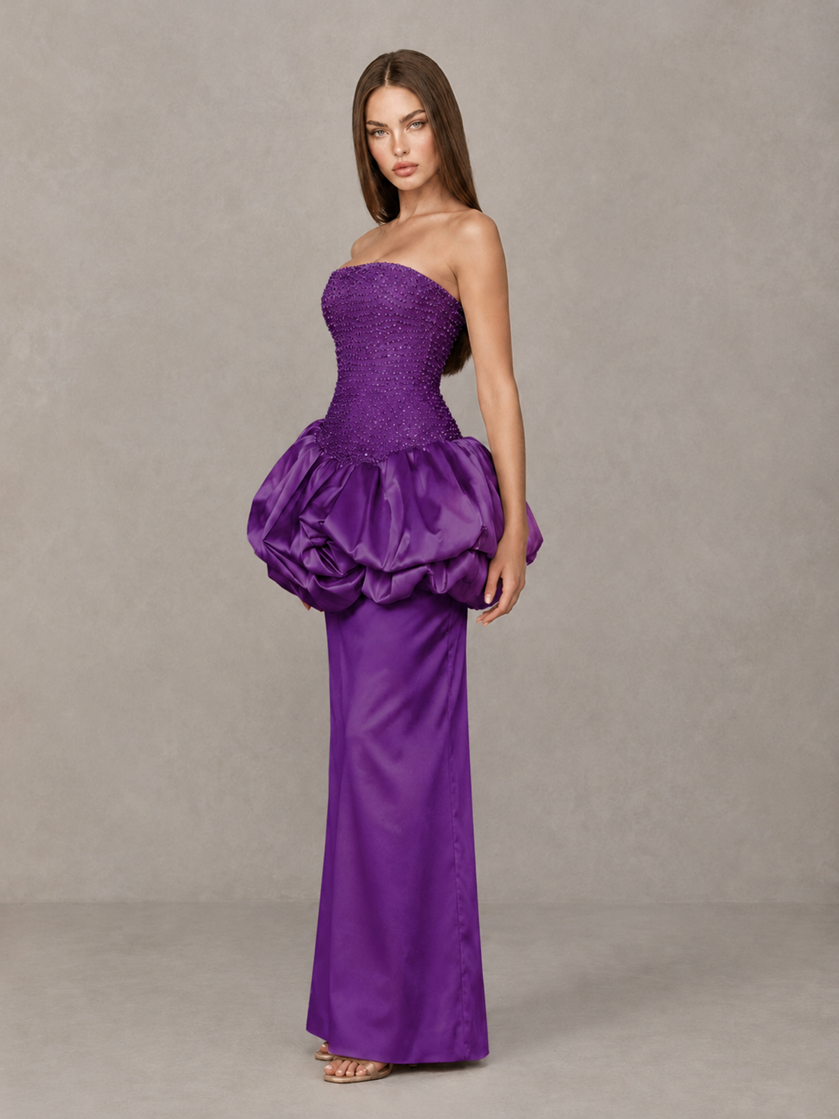 BOLODOO Purple Strapless Embellished Bubble Peplum Evening Dress - Purple - Purple_3
